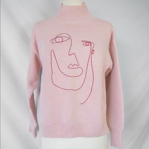 Anthropologie Style Pullover Sweater with abstract face sketch